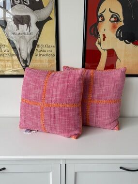 Anthropologie Home Misha Indoor/Outdoor Pink & Orange Throw Pillow Pair